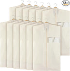 Aliceset 12 Packs 24 x 40 Inches Cotton Garment Bags for Hanging Clothes, Canvas Suit Bags for Clothes Coats Jackets Shirts Closet Storage Travel Gusseted Hanging Garment Cover
