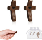 Brevynx 2 Pcs Pocket Wooden Cross Fidget - Cross My Heart with Organza Bags - Stress Relief Fidget for Christian, Religious Christian Easter Day
