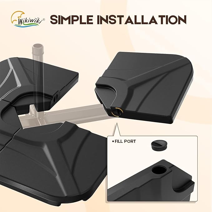 wikiwiki 230 Lbs Cantilever Offset Patio Umbrella Base, 4 PCS Weighted Umbrella Base for Outdoor Patio with Fill Spouts for Water or Sand, Square Compact Stand Plate Set, Black