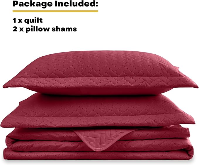 Maple&Stone Quilt Set California King Size, Lightweight Burgundy Bedspread Ultrasonic Chevron Pattern Light Coverlet for All Season Comforter Bedding Decor - 3 Piece Bed Cover Sets