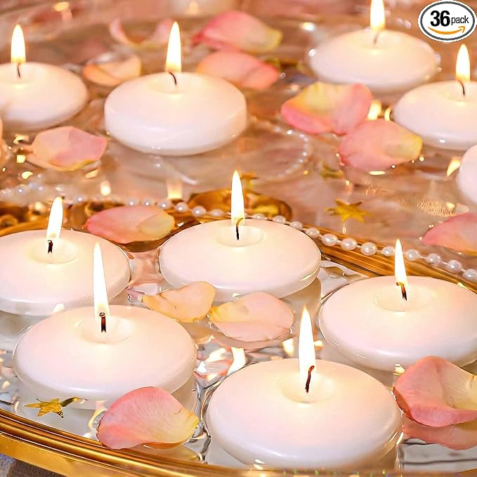 3 Inch Vanilla Sugar Scented Floating Candles,36 Pack White Floating Disc Candles, 8-10 Hour Long Burning for Wedding Centerpieces, Home Spa, Holiday Party & Pool Decor,Outdoor Dinners