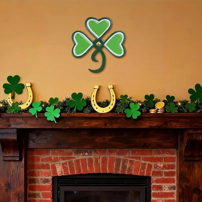 YEAHOME St Patricks Day Shamrock Wall Decorations, 11'' Metal Clover Wall Art Decor, Lucky Shamrock Yard Garden Decor Hanging for Home Front Door, Kitchen, Bathroom, Bedroom, Indoor & Outdoor