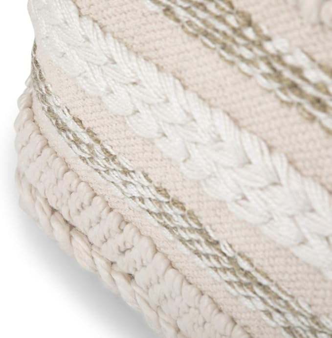 SIMPLIHOME Sommer Square Pouf - 18 inch Wide Upholstered Handloom Woven Cotton Ottoman in Natural, Boho-Style Footstool, Extra Seating or Accent Piece for Living Room or Bedroom, Assembled