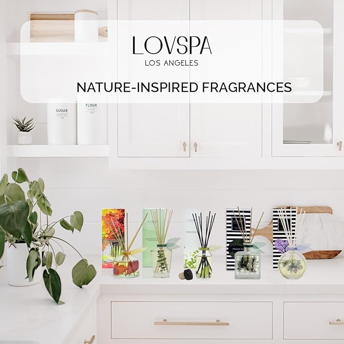 LOVSPA Reed Diffuser Set, Black Amber Scented Oil Diffuser with Sticks, Home Fragrance Accessories for Bathroom Shelf Decor, Aroma Diffusers for Home or Office Fall Decor, USA Made