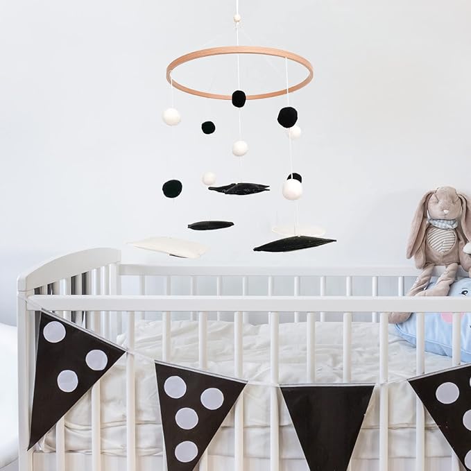 Montessori Mobile, Black and White Baby Crib Mobile, Neutral Nursery Mobile Decoration for Pack N Play, for Baby Boy & Girl, Sun, Moon, Star, Snow, Cloud
