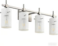 SOLFART 4 Light Bathroom Vanity Lights Over Mirror, Vintage Bathroom Lighting Brushed Nickel Wall Sconce with Milky White Glass Shade