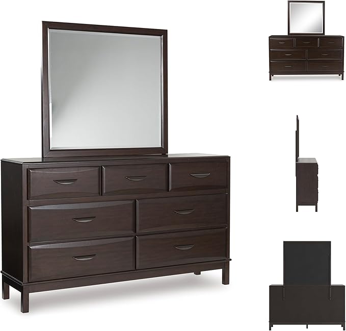 Signature Design by Ashley Vanmore Contemporary 7-Drawer Dresser and Mirror with Anti-Tipping Restraint, Dark Brown
