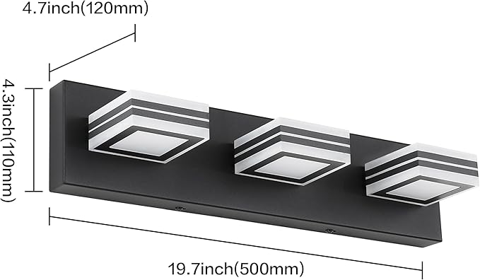 SOLFART 3 Light Bathroom Vanity Light Over Mirror Led Vanity Light Fixture Matt Black Lights for Bath Dimmable Modern Vanity Lights