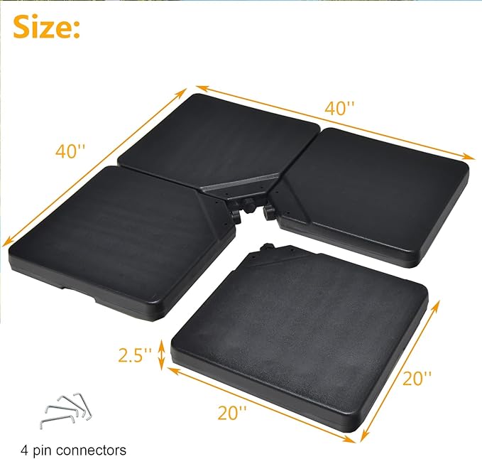 Giantex Cantilever Umbrella Base 220 lbs, 4 PCS Patio Umbrella Stand Water Sand Filled, Heavy Duty HDPE Offset Umbrella Weights with 4 Connecting Pins, Easy-Fill Spouts, for Outside Garden Poolside