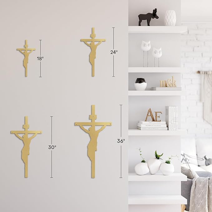 SIGNLEADER Metal Wall Art Decor A Men on Cross Minimalist Modern Abstract Wall Sculpture Hangings Home Decoration for Living Room, Bedroom, Bathroom, Kitchen, Outdoor - 24" Gold