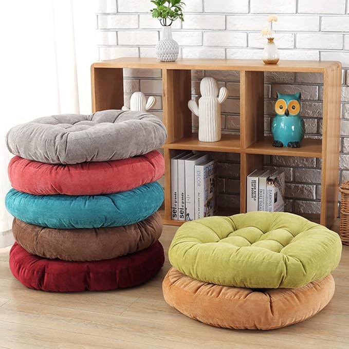 Sexysamba Round Floor Seat Pillows Cushions 22" x 22", Soft Thicken Yoga Meditation Cushion Pouf Tufted Corduroy Tatami Floor Pillow Reading Cushion Chair Pad Casual Seating for Adults & Kids, Coffee
