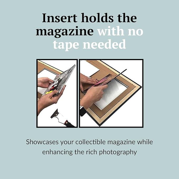 Creative Picture Frames 8.5 x 11 Magazine Frame with Full-Strength Glass, Holds Up To A 1/4" Thick Media with Installed Hangers for Easy Mounting, 11x14 Black Frame with Black Mat
