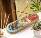 Bless-International Traditional-Handmade-Tray-Burner Wooden-Trat-Incense-Stick-Holder Ash-Catcher-Stand for-Aromatherapy-Meditation-Yoga (Beautiful Mountains, 11x4x1.22 Inches)