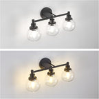 3-Light Bathroom Light Fixture Black Vanity Lights Over Mirror Modern Wall Sconce Farmhouse Vintage Bathroom Vanity Lighting with Glass Shade for Bedroom Hallway Cabinet Bathroom