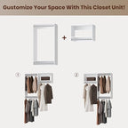ROOMTEC Modular Closet System, 70" Wall-Mounted Closet Organizer with Hanging Rods, Wooden Tower for Walk-In Closets, Wardrobe Storage Kit, White