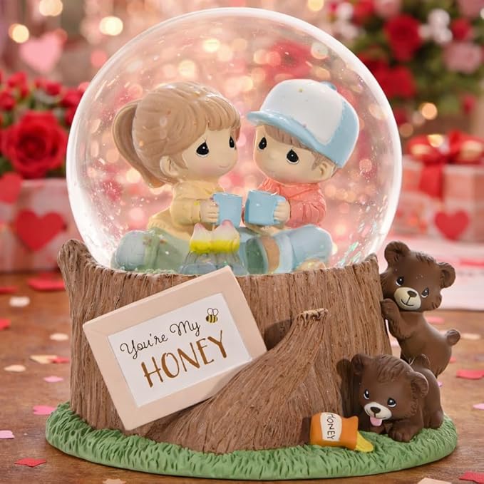 Precious Moments Couples Musical Snow Globe | You’re My Honey Resin/Glass Musical Snow Globe | Valentine's Day Gift | Plays Because I Love You | Hand-Painted