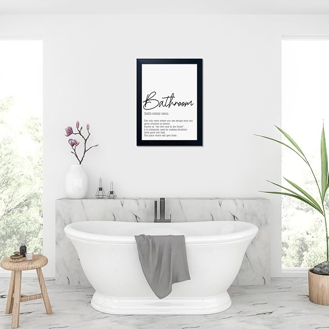 Black and White Bathroom Rules Print Framed Bathroom Pictures Wall Decor Art Modern Canvas Artwork for Guest Toilet Washroom