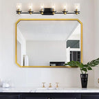 LOUSACE Bathroom Light Fixtures Black and Gold, 6 Light Bathroom Vanity Light, Modern Bathroom Light over Mirror with Clear Glass Shades, Brushed Gold Socket Wall Vanity Lighting Fixtures for Bathroom