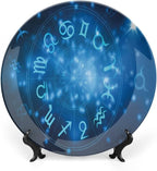 Ceramic Plates, Astrology Decorative Ceramic Plates, Abstract Horoscope Wheel Signs Aquarius Lion, 7 Inch, Household Plates Decorative, Navy Blue White and Bl