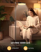 Light Floor Lamp 12000 Lux – UV-Free Full Spectrum LED Floor Lamp with 10 Brightness Levels, 5 Color Modes, 2 Setup Options, Adjustable Height, Remote & Timer for Reading, Bedroom, Office (Black)