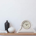 Presentime & Co. Mantel Clock Vintage Farmhouse Series, Napoleon Desk & Shelf Clock, 13 x 10 inch, Domed Lens, Quartz Movement, ABS Plastic Case, Gray Cream Finish (Home/Tabletop Decoration)