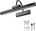 Dimmable Cordless Picture Light with Controller and Timer, Rechargeable Battery Wall Sconce for Wall Pictures, Gallery Artwork, Paintings, Portraits, Dartboards (Black)