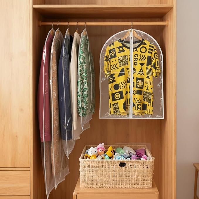 40” All Clear Garment Bags for Travel - PEVA Waterproof Suit Cover with Zipper for Hanging Clothes, Dresses, Coats - Durable Dresser for Closet Storage, Dustproof & Moisture Resistant - 40''/2 Pack