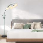 HMVPL Arc Floor Lamp for Living Room, Flower Floor Lamp with 5 G9 LED Bulbs, Foot Switch, Green Floral Standing Lamp with Acrylic Shade, Curved Tall Lamp for Living Room Bedroom Corner Kids Reading
