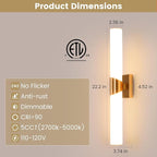 Modern Gold Wall Sconce 22 Inch Dimmable Bathroom Sconces 5CCT Led Wall Lights with Acrylic Shade Hardwired Long Vanity Lighting Fixtures Over Mirror for Bedroom Living Room