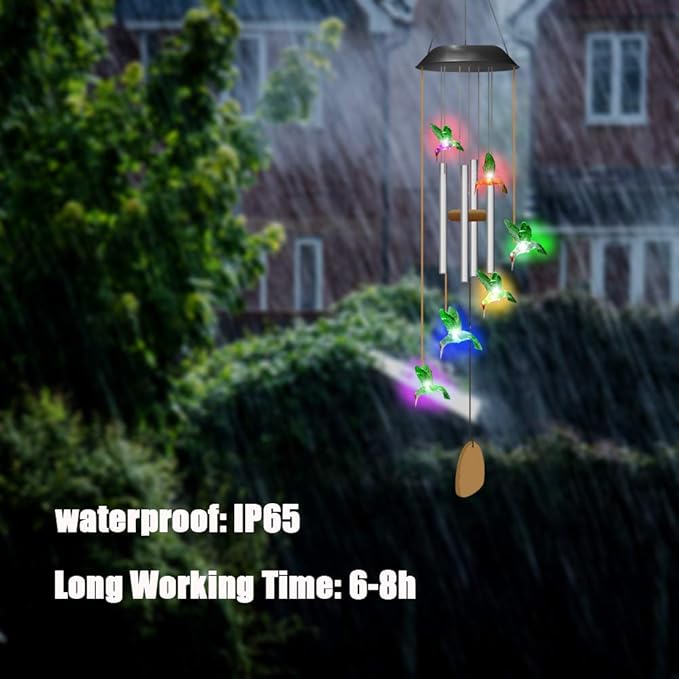 Birthday Gifts for Women Mom Grandma, Hummingbird Wind Chimes with 4 Aluminum Tube Solar Wind Chimes for Outside Solar Lights Outdoor Garden Patio Yard Decor
