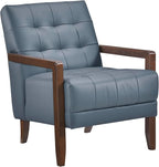 Lexicon Modern Accent Chair, Luxury Genuine Leather Match Living Room Chair with Tufted Cushions, Solid Wood Frame and Arm Rest, Comfy Upholstered Single Seat for Bedroom/Reading/Office, Blue