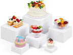 Leinuosen 6 Pcs Buffet Risers, 3 to 8 Inch Catering Dessert Table Risers Square Food Decorative Stands with Hollow Bottom for Catering Supplies, Party(White)