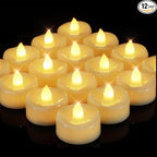 LED Candles, 12 Pack Tea Lights with Timer, Flameless Tea Lights Candle Battery Operated Fake Votives for Halloween Diwali Christmas, 6 H On and 18 H Off, D 1.5” x H 1.25”