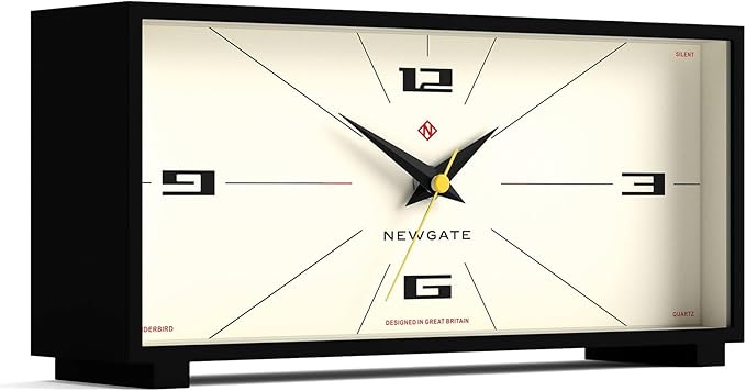NEWGATE® Thunderbird Desk Clock | Retro Contemporary Rectangular Design | Black | Modern mid Century Style for Desk, Mantel, Table top or Shelf