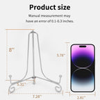 Iron Plate Stands for Display, Foldable Book Holder & Easel Stand for Sign, Versatile Poster Stand and Small Plate Stand for Home Decor, Art, Photo Frame, Card, Crystal Display (Silver, 8 inch (4Pcs))