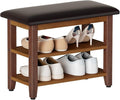 Shoe Bench with Leather Cushion,Wood Bench with Shoe Rack,2-Tier Shoe Storage Organizer for Entryway,Hallway,Living Room (Brown, 2-Tier-23.6")