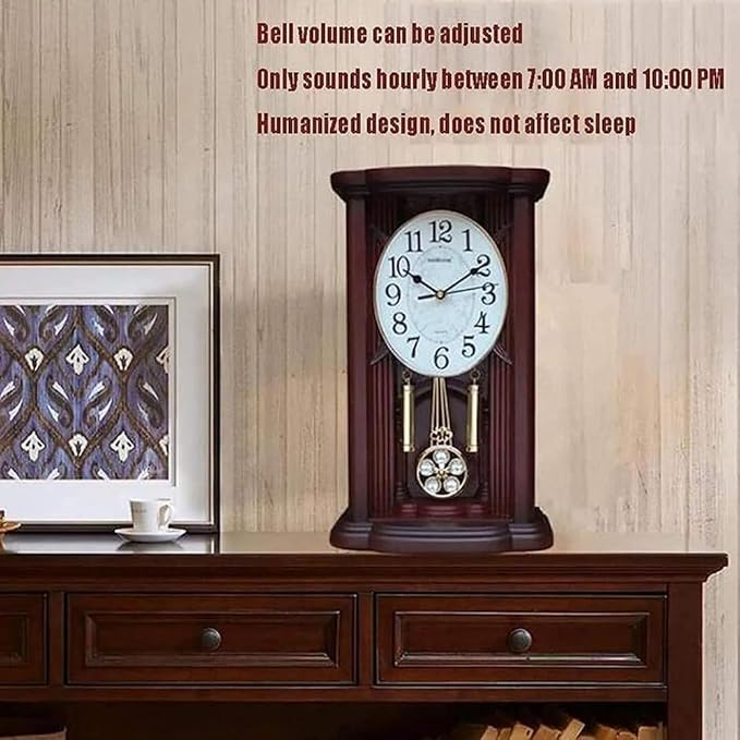 Vintage Battery-Operated Pendulum Mantel Clock | Westminster Chime Wooden Fireplace Clock for Living Room, Office & Home Décor | Classic Decorative Timepiece