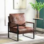 Container Furniture Classic Mid Century Modern Accent Chair with Durable Square Metal Frame, Armchair for Living Room, Bedroom, Home Office in Spotted Microfiber Upholstery, Brown