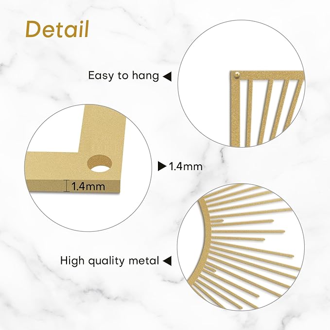 SIGNLEADER Metal Wall Art Decor Shining Sun Minimalist Modern Abstract Wall Sculpture Hangings Home Decoration for Living Room, Bedroom, Bathroom, Kitchen, Outdoor - 18" Gold