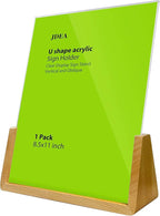 U-shaped Acrylic Sign Holder with Wood Base Menu Holder Flyer Holder Poster Stand Photo Stand Widened Base Windproof, Can Be Used Outdoors (8.5*11)