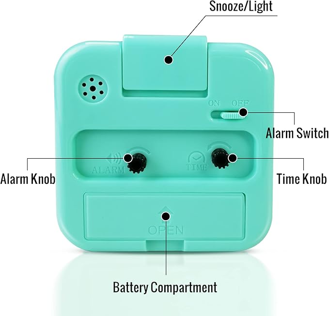 Small Battery Operated Analog Alarm Clock, Travel Clock, Quieter Bedside Clocks for Bedrooms Bathroom Shelf Desk, Green