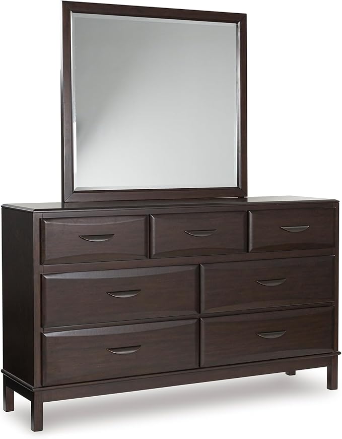 Signature Design by Ashley Vanmore Contemporary 7-Drawer Dresser and Mirror with Anti-Tipping Restraint, Dark Brown