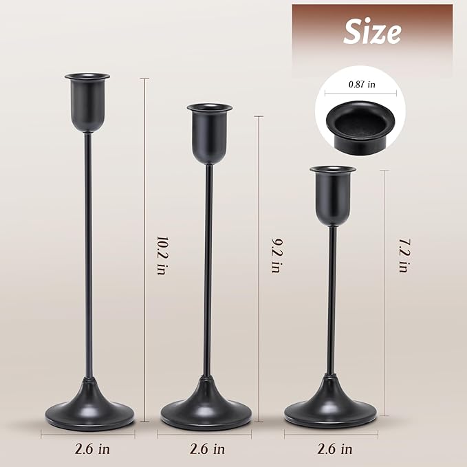 Black Candle Holder 6 Pcs Candlestick Holders, Taper Candle Stick Holder Decor, Modern Decorative Table Centerpiece, Fireplace Housewarming Candelabra, Candlelit Dinner Party Valentine's Day Décor