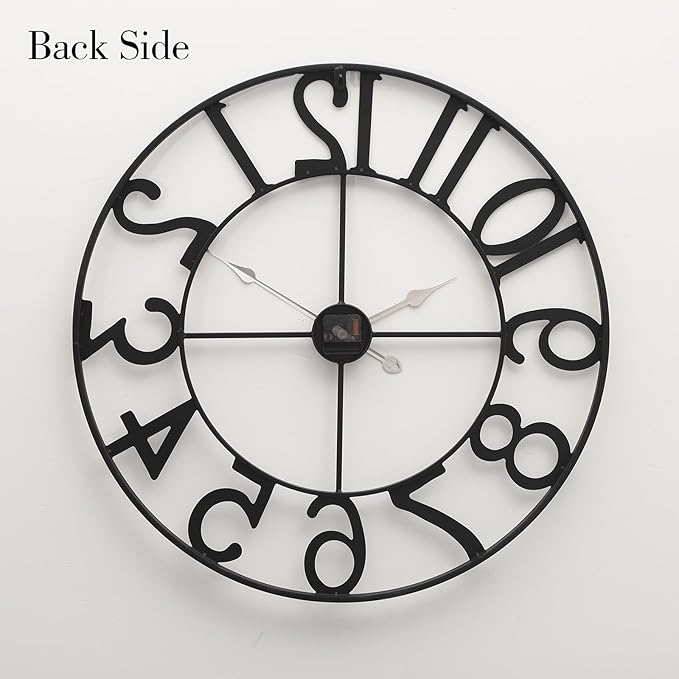 Modern Industrial Wall Clock with Cutout Metal Numerals, Grey and Gold Vintage Luxury Design for Living Room and Office Decor, 30 Inch