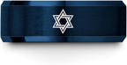 Mezuzah star Of David Ring - Gift for Jewish Family - Flat Dome Bevel - 8mm - Men Women - Yellow Gold Black Silver Blue - Anniversary Wedding - Personalized Custom Engraving - Band - Brushed Polished