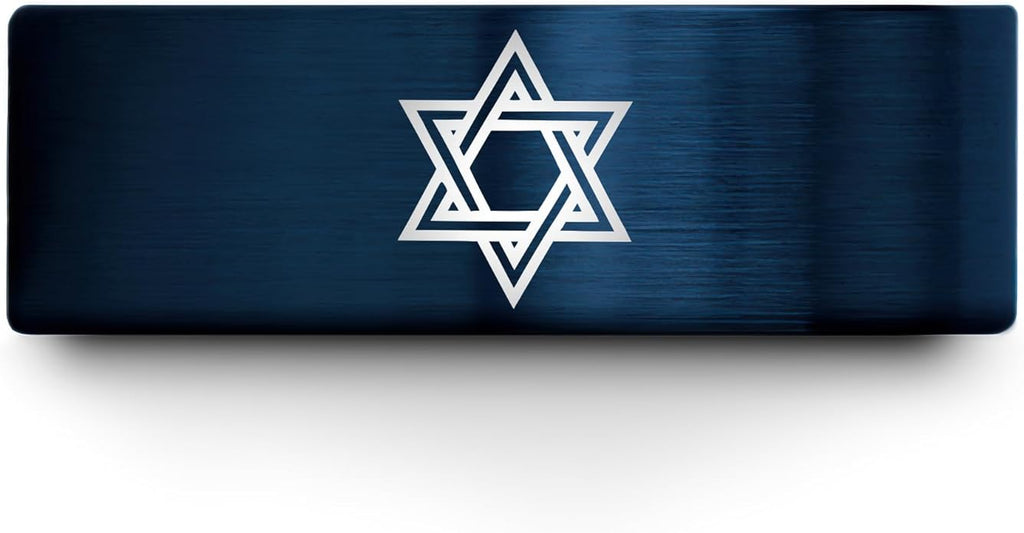 Mezuzah star Of David Ring - Gift for Jewish Family - Flat Dome Bevel - 8mm - Men Women - Yellow Gold Black Silver Blue - Anniversary Wedding - Personalized Custom Engraving - Band - Brushed Polished