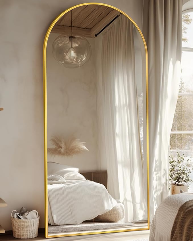 Suidia Arched Full Length Mirror, 71"x28" Floor Mirror Freestanding, Floor Standing Full Body Mirror with Stand for Bedroom, Hanging Leaning Mounted for Living Room Cloakroom, Gold