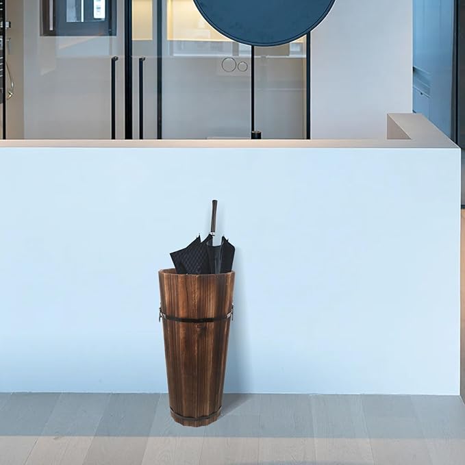ABOOFAN Wooden Umbrella Stand for Entryway Rustic Umbrella Holder Freestanding Cane Stand Decorative Umbrella Rack Tall Basket Flower Vase for Laundry Bathroom