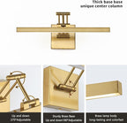 Hard-Wired Picture Light Dimmable LED Picture Lights for Paintings 15.7" Inch Brass Metal Body Wall Pictures with Adjustable Gold Swing Arm Art Display Lamps 7W 3000K Warm White Book Light