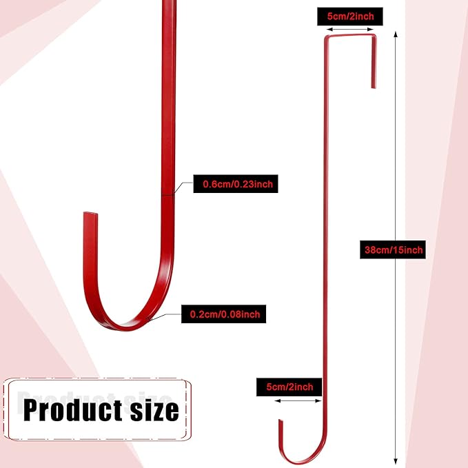 Hotop 15 Inch 6 Pcs Wreath Hangers for Front Door Over The Door Hanger Hooks Steel Wreath Doors Hangers Clothes Towel Hooks Holder for Christmas Halloween Front Decorations Welcome Sign(Red)